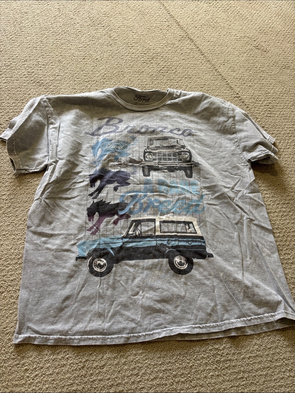 Ford Bronco Tee in Light Gray with Blue and Black Graphic